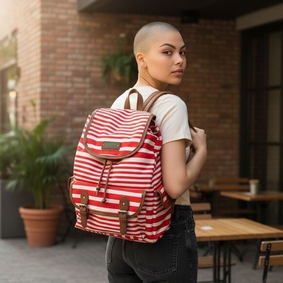 Awesome Jessica Simpson Red and White Striped Backpack - Picture 1 of 14